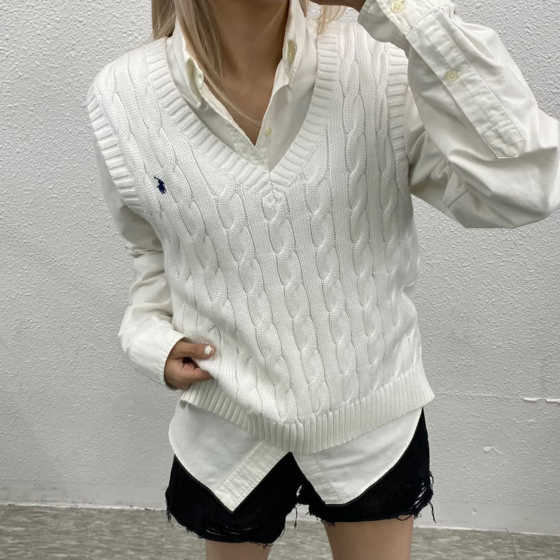 폴로 랄프로렌 네이비포니 화이트 니트조끼 L 상품이미지1