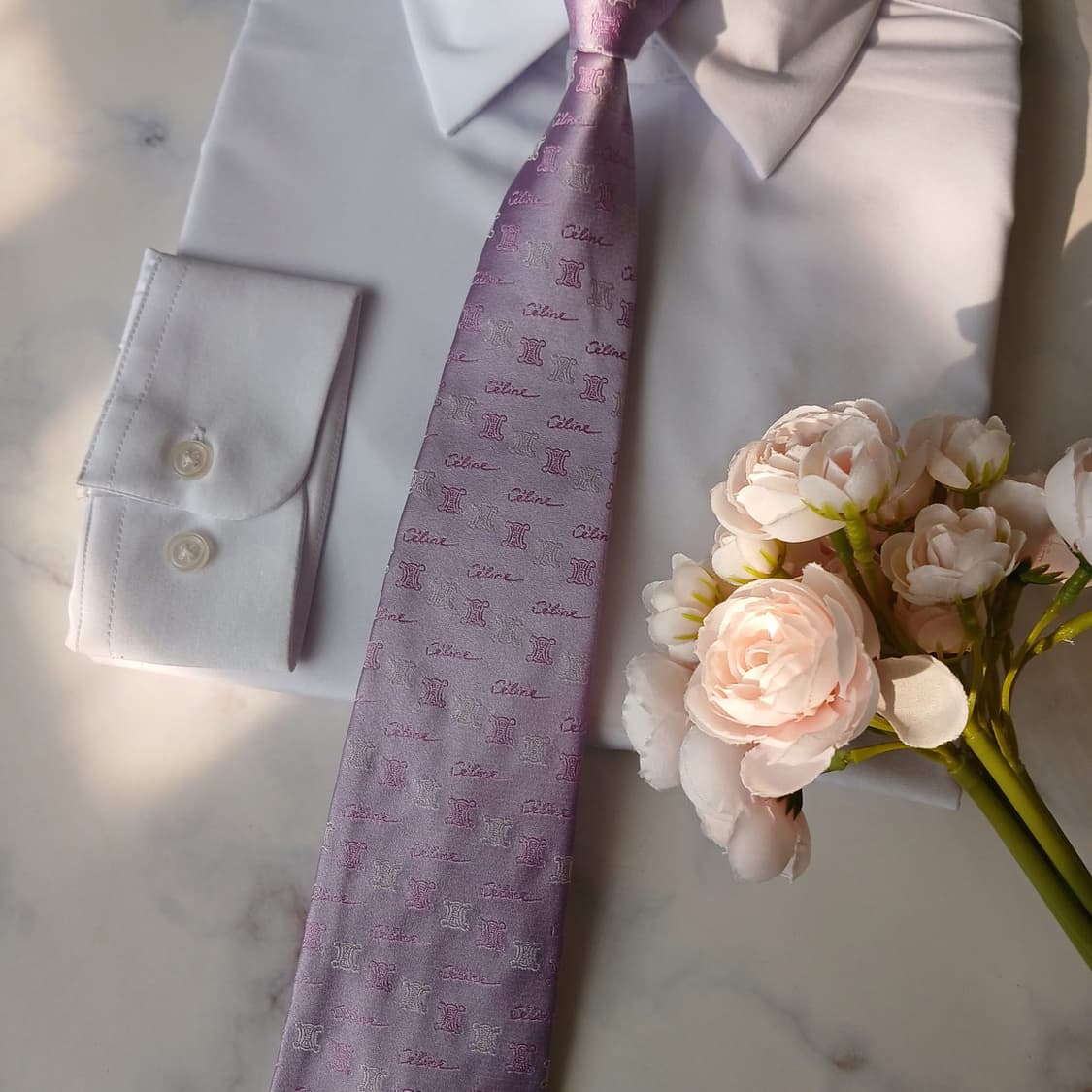 셀린느 실크 바이올렛 자카드 로고 넥타이 9cm A등급 A19524
 상품이미지5
