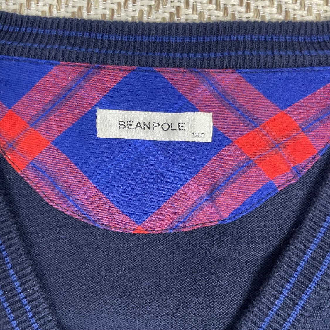 빈폴 키즈 네이비 체크 배색 가디건 130 상품이미지3