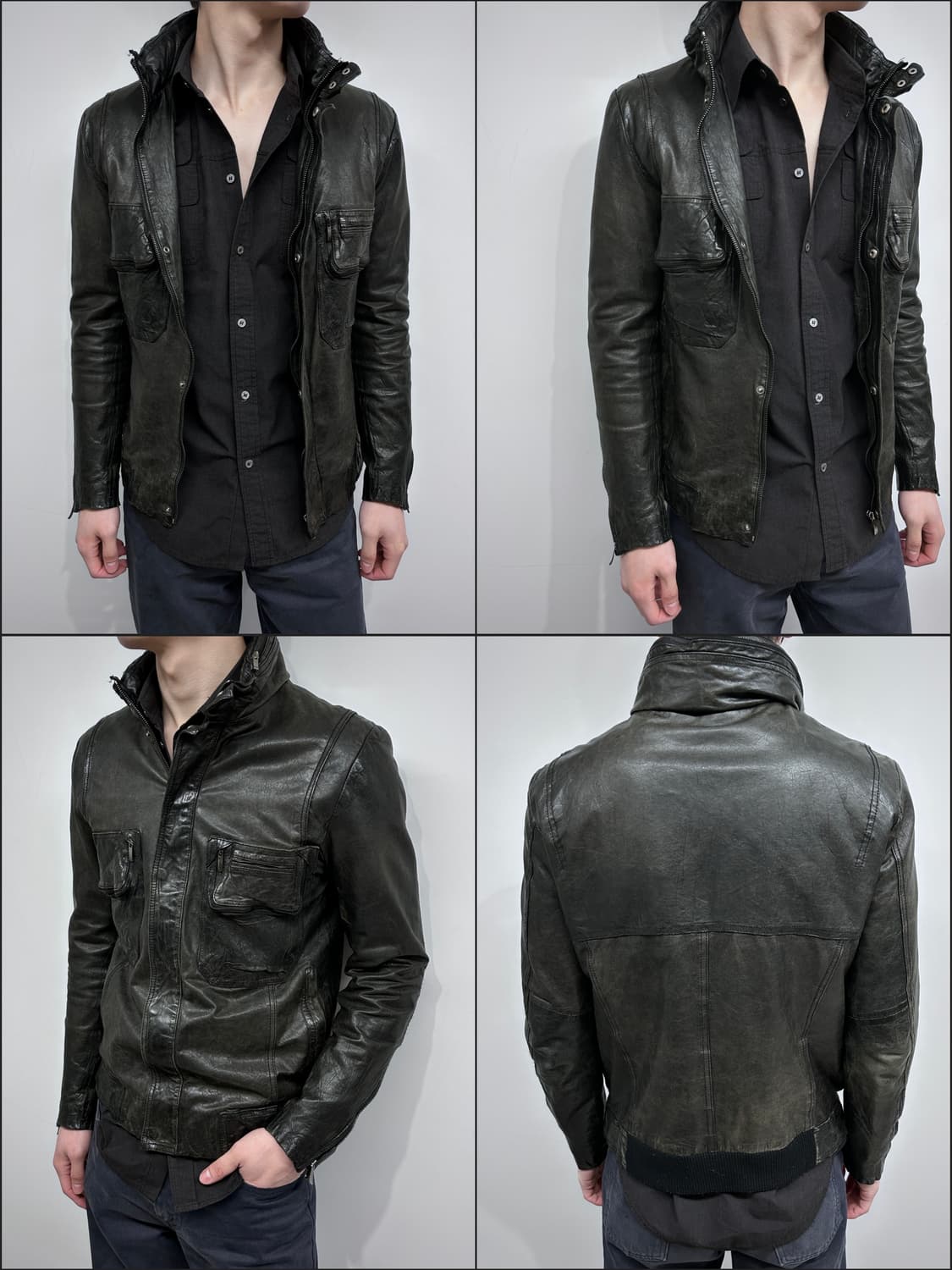 솔리드 옴므 3D 더블 포켓 레더 자켓 (히든 후디) 상품이미지1