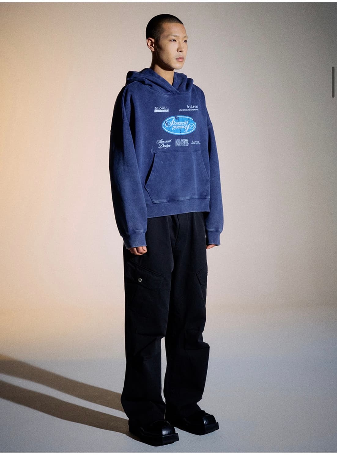 (새상품)(L) 슬로우애시드 워시드 80s 메카닉 와이드 후디 [네이비] 상품이미지4