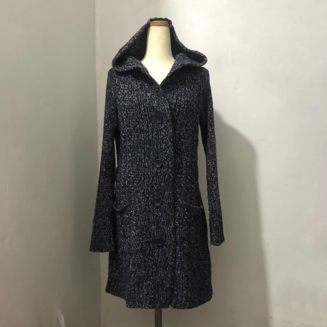 빈티지 solezia 네이비 후드 니트 롱가디건 상품이미지1