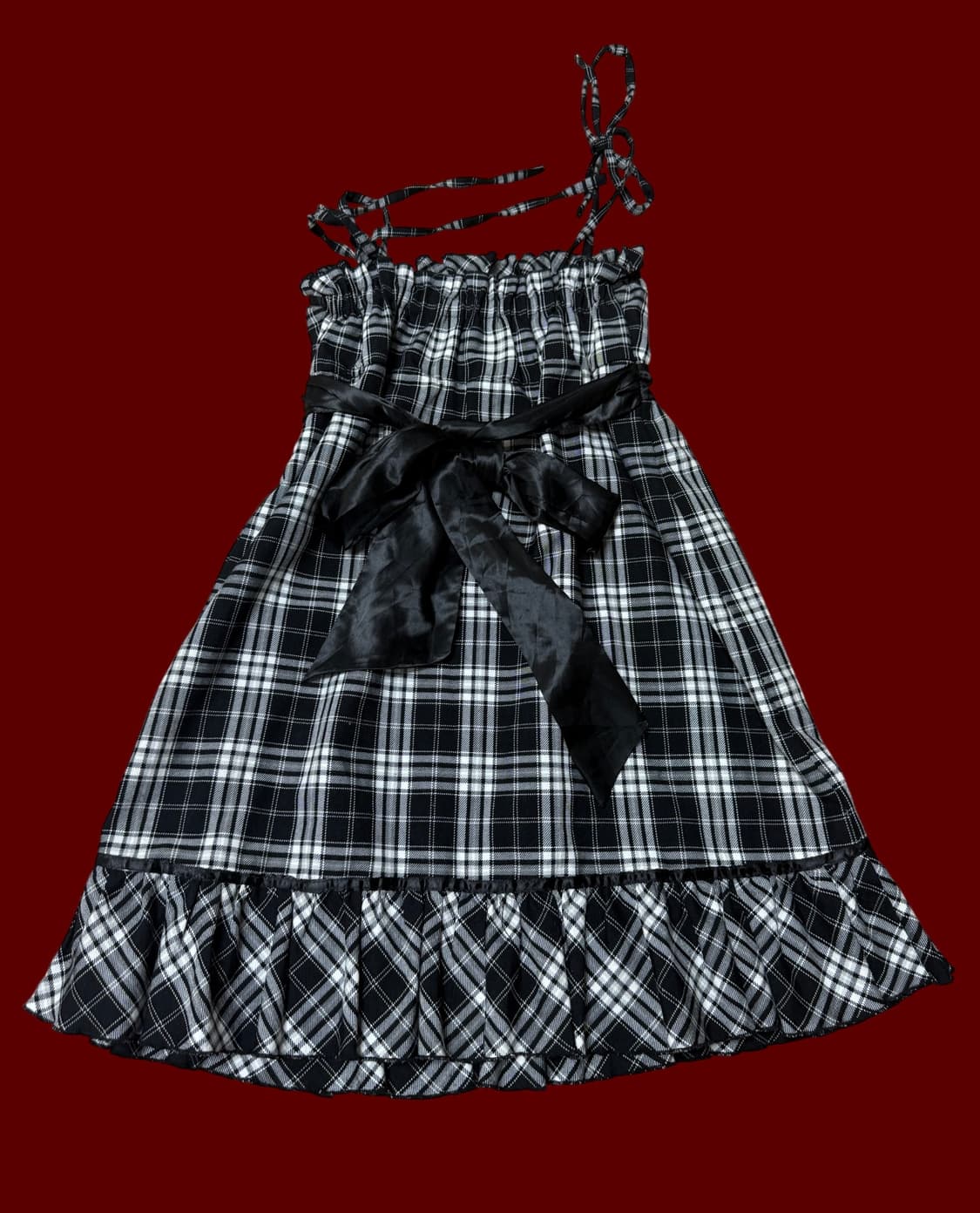 블랙+화이트 체크 프릴 드레스 상품이미지3
