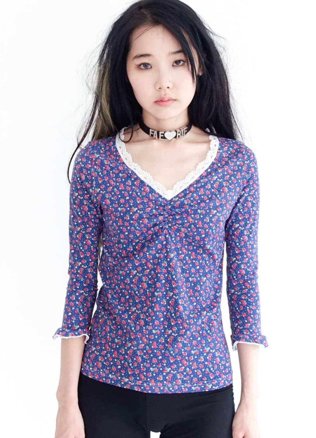 샵페어리 스트로베리 레이스탑 네이비 상품이미지1