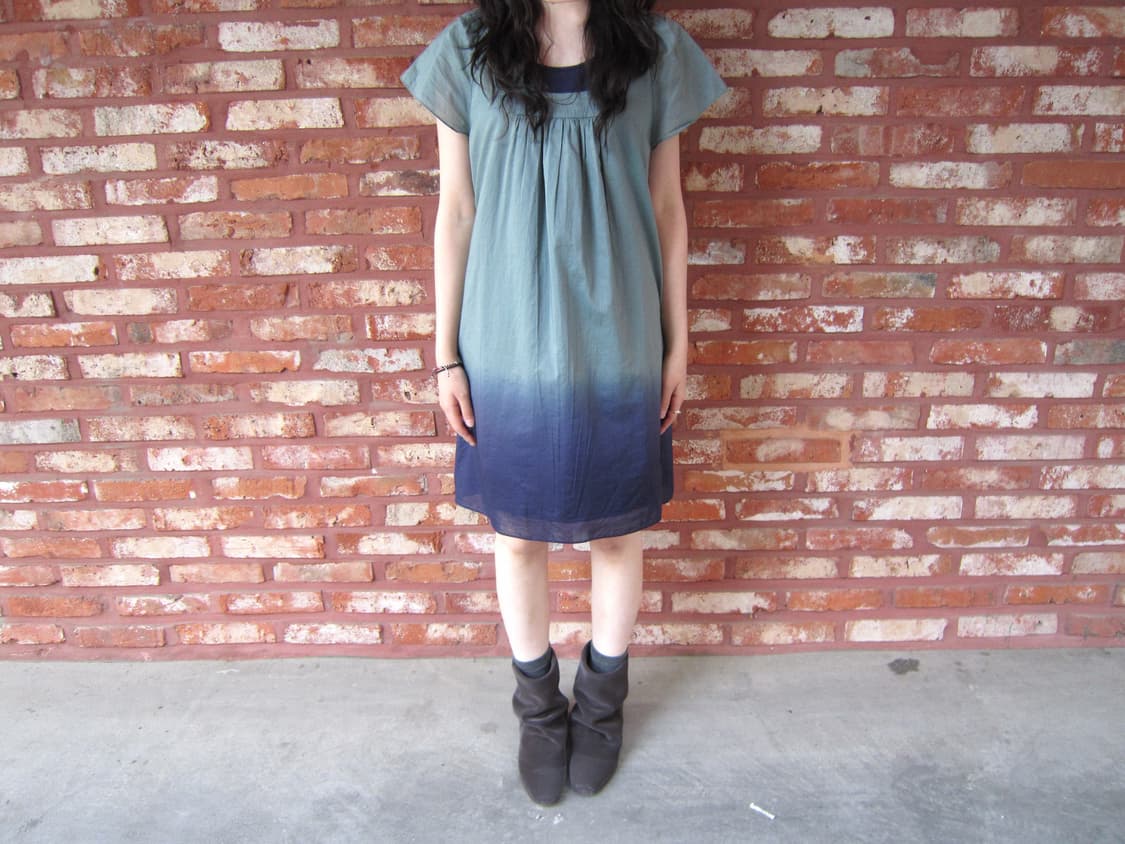 아바하우스 반팔 미디 원피스 스퀘어넥 셔링 그라데이션 타이 디테일 민트 상품이미지1