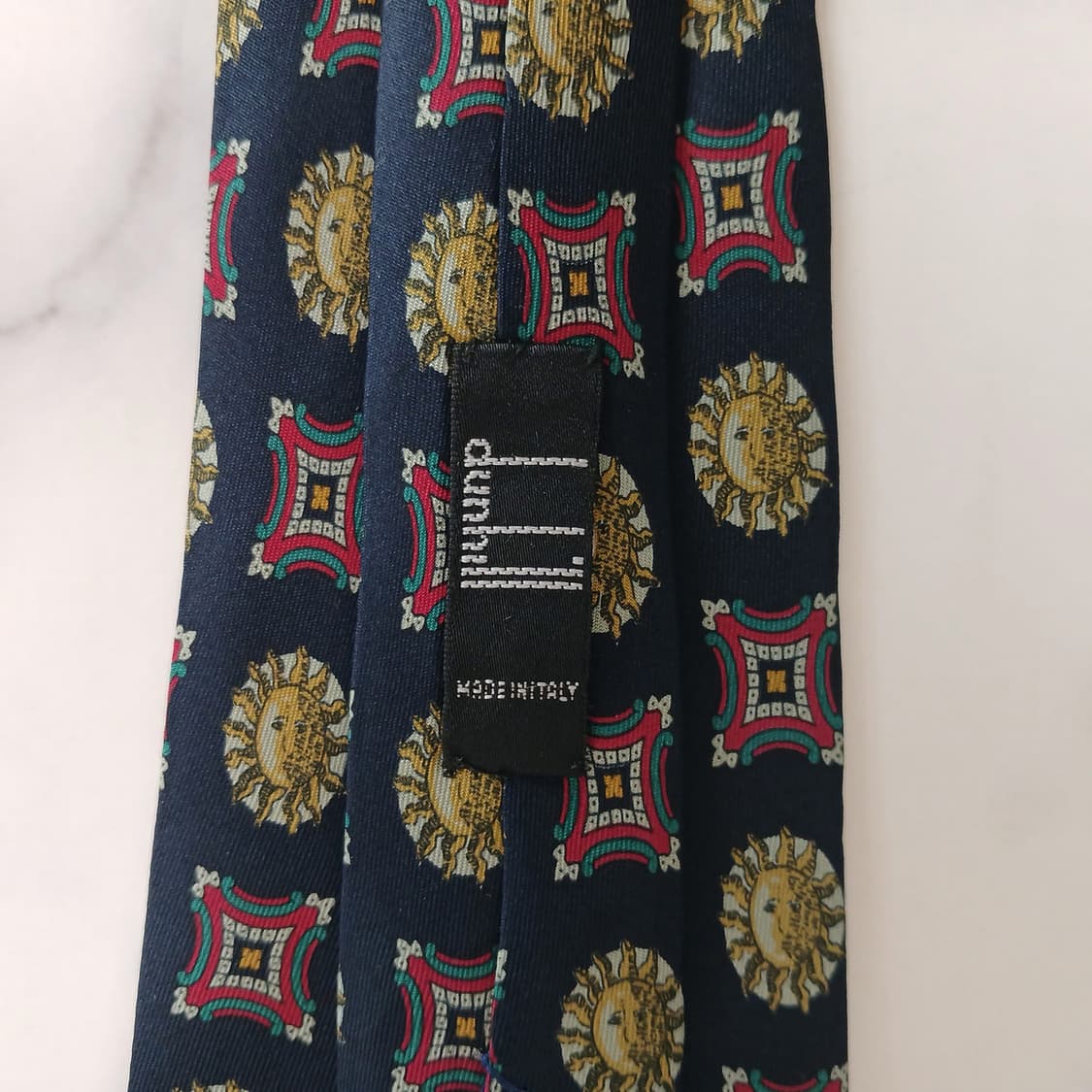 던힐 실크 네이비 태양 패턴 넥타이 9cm A+등급 E940 상품이미지7