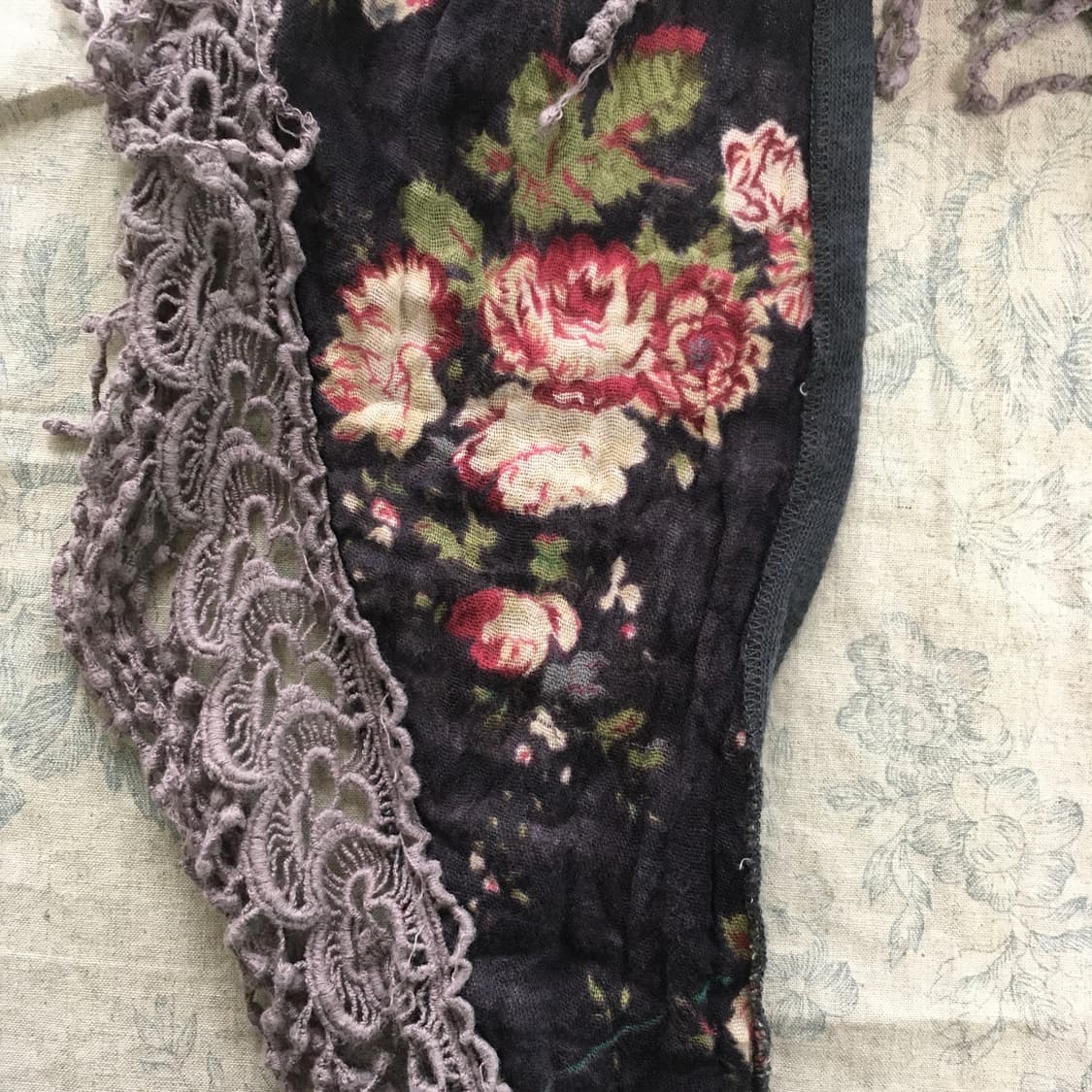  jpn vintage rose purple tassle muffler 상품이미지3