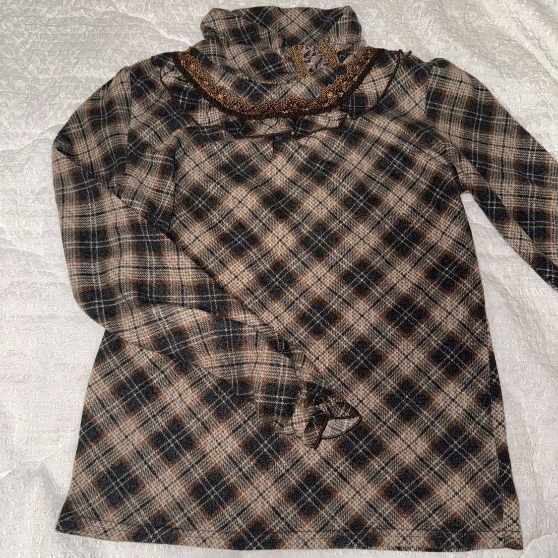 엑시즈팜 체크 반목 롱슬리브 니트 이너 라떼갸루 히메갸루 상품이미지1