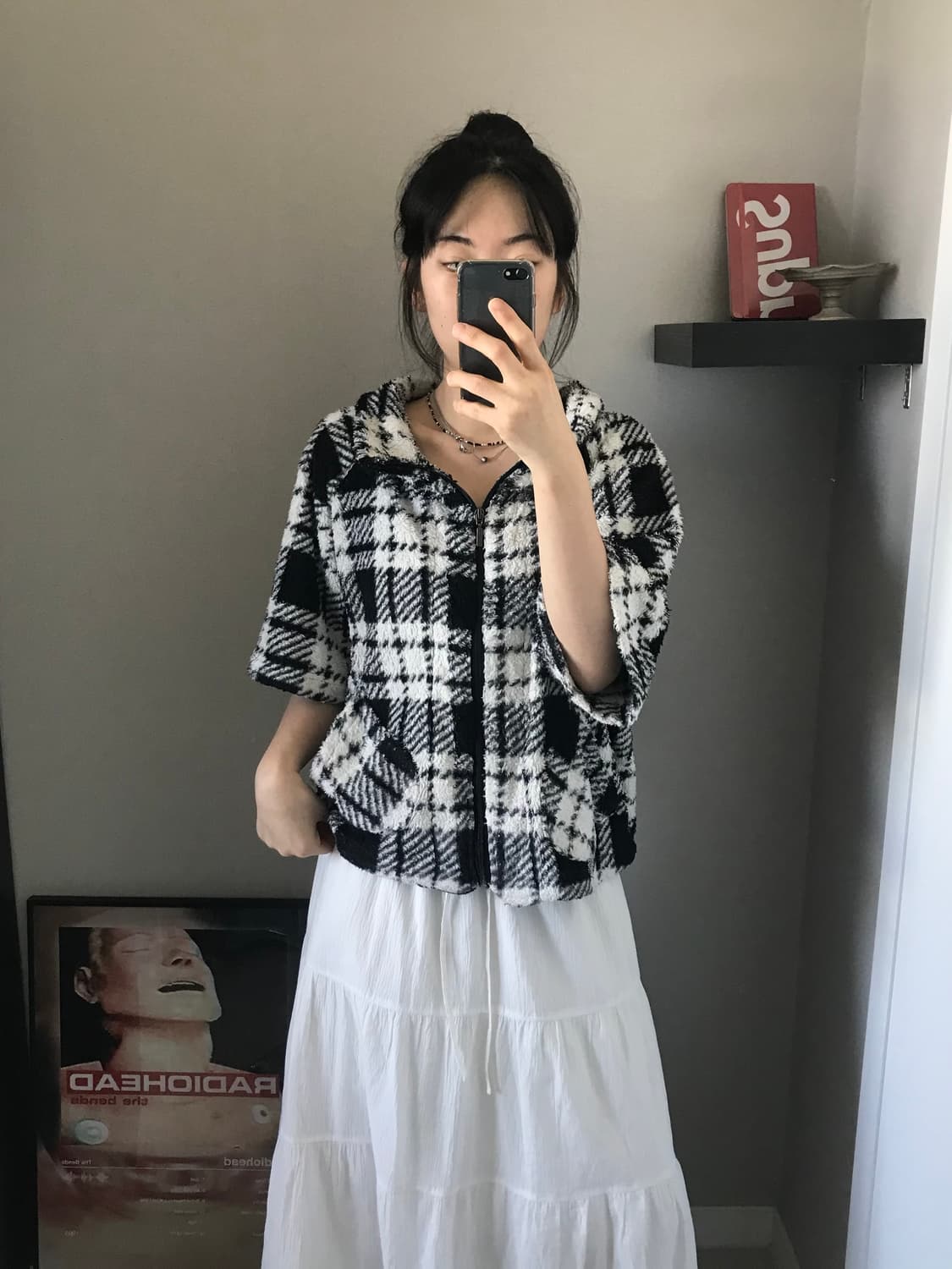 JPN 타단체크 반팔 플리스 집업 상품이미지3