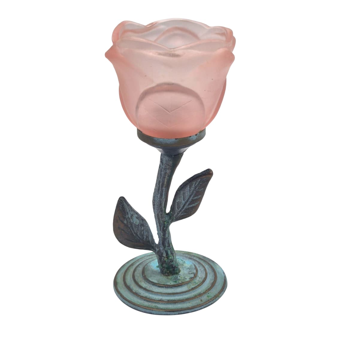 80s 엔틱 핑크 불투명 장미 촛대 상품이미지1
