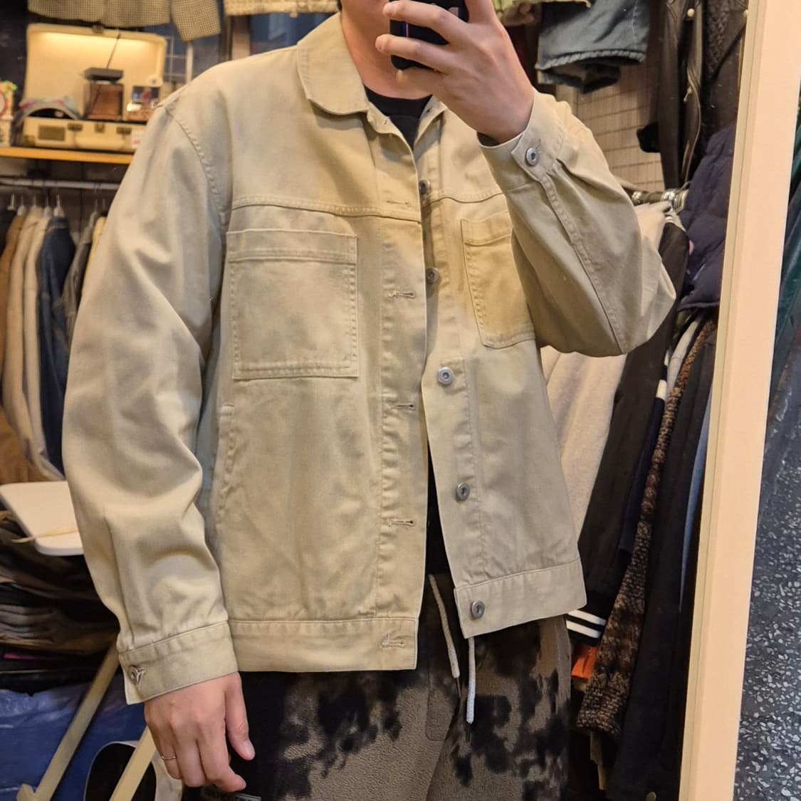 2XL(착샷잇음) 무신사 베이지 면 트러커자켓  상품이미지3