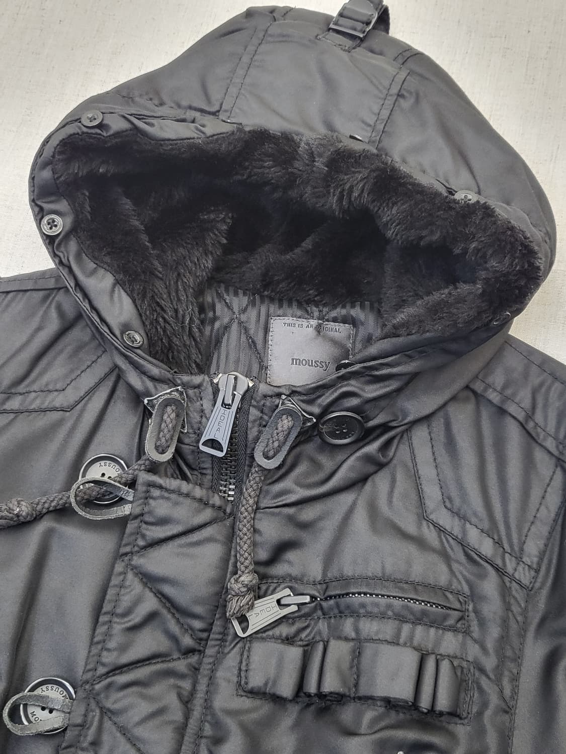 moussy 후드 퍼 안감 패딩 점퍼 블랙 s 상품이미지3