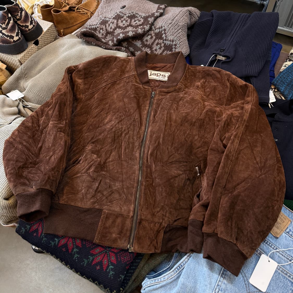 JAPA 프랑스 레더 브랜드 스웨이드 블루종 봄버 상품이미지1