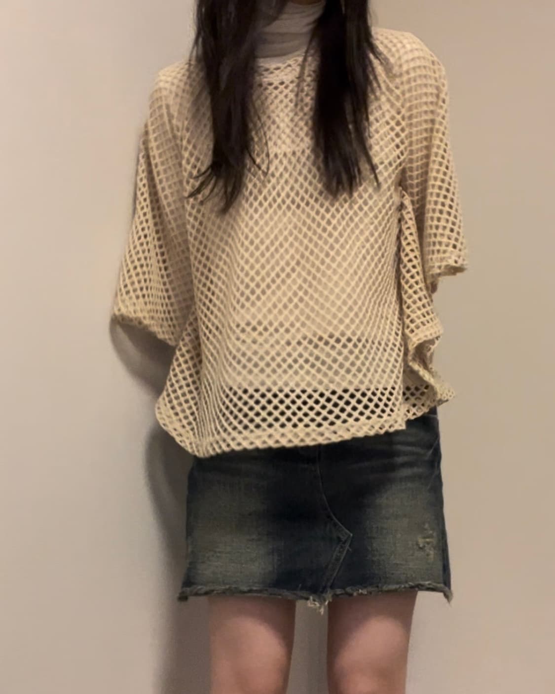 beige net pancho shape knit 상품이미지3