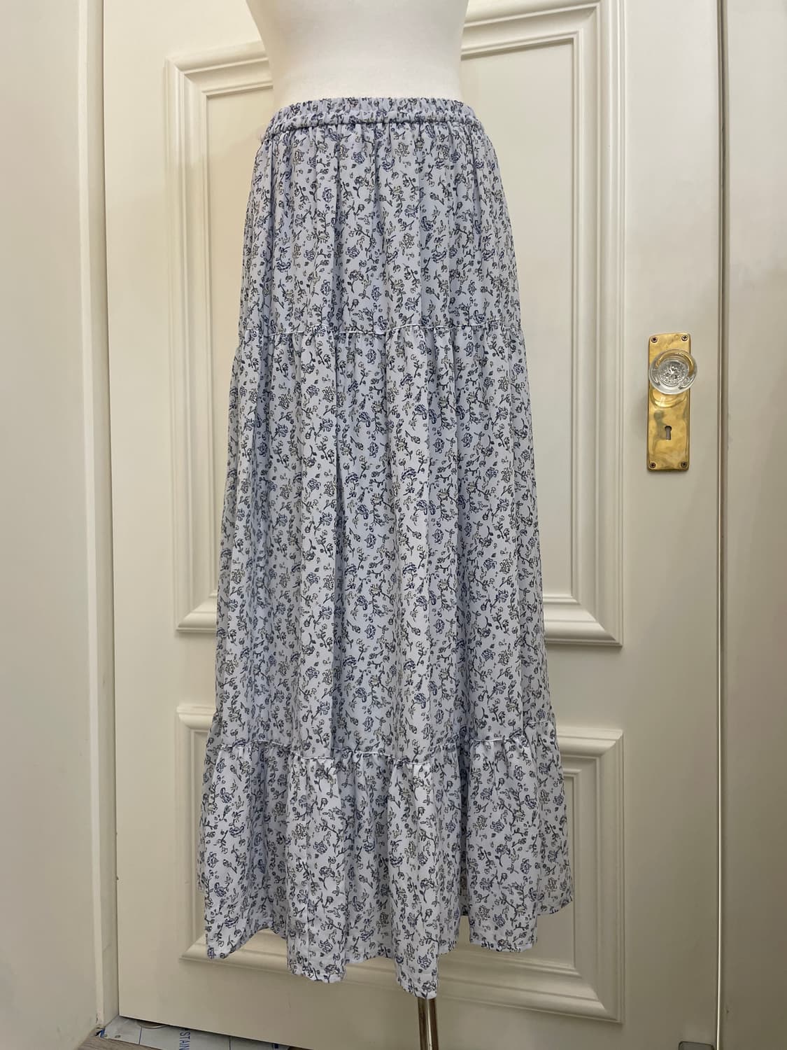 sky blue flower shirring long skirt 상품이미지4