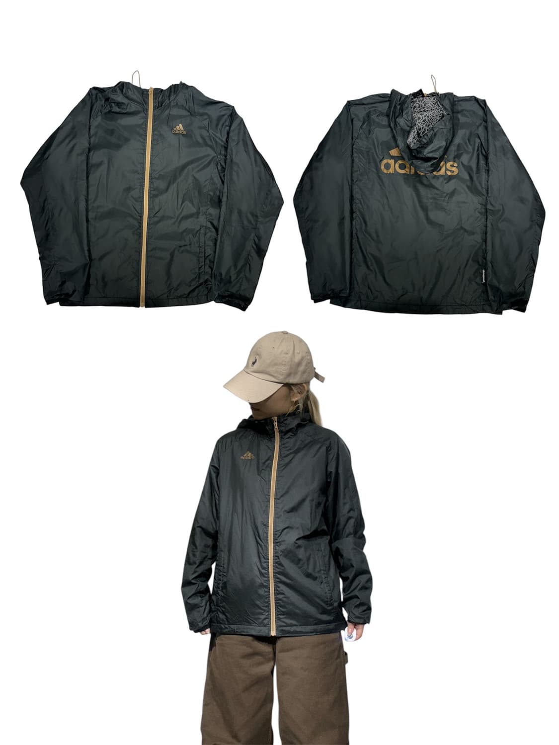 아디다스 블랙 골드 빅 로고 후드 바람막이 자켓 S 상품이미지1
