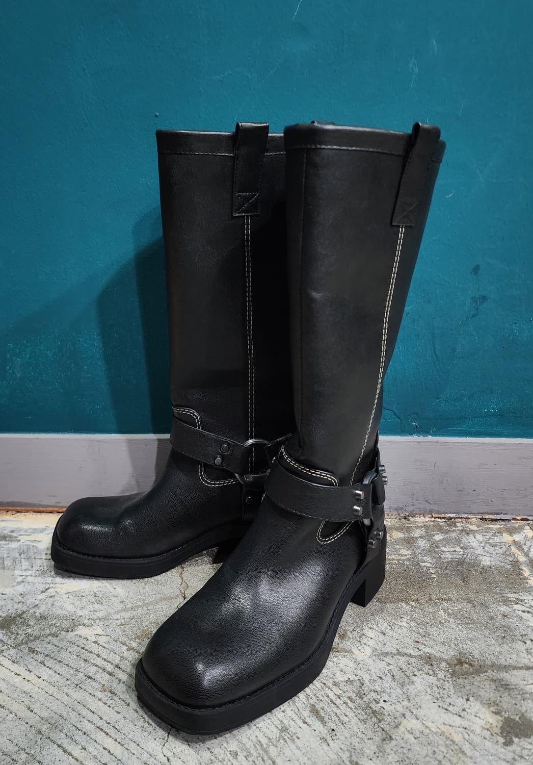 자라 Zara 스퀘어 스티치 바이커 부츠 35 230 상품이미지1