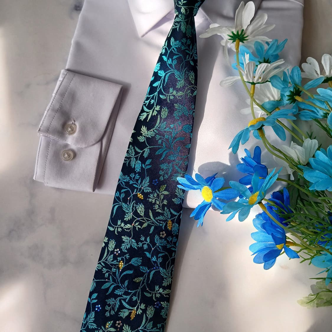 밀라숀 실크 네이비 플로럴 자카드 넥타이 8.9cm A+등급 A19556 상품이미지5