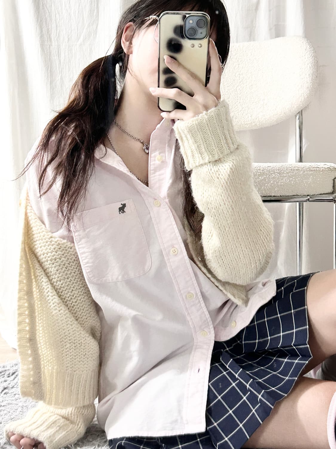 아베크롬비 순록 자수 뮤트핑크 셔츠 상품이미지2