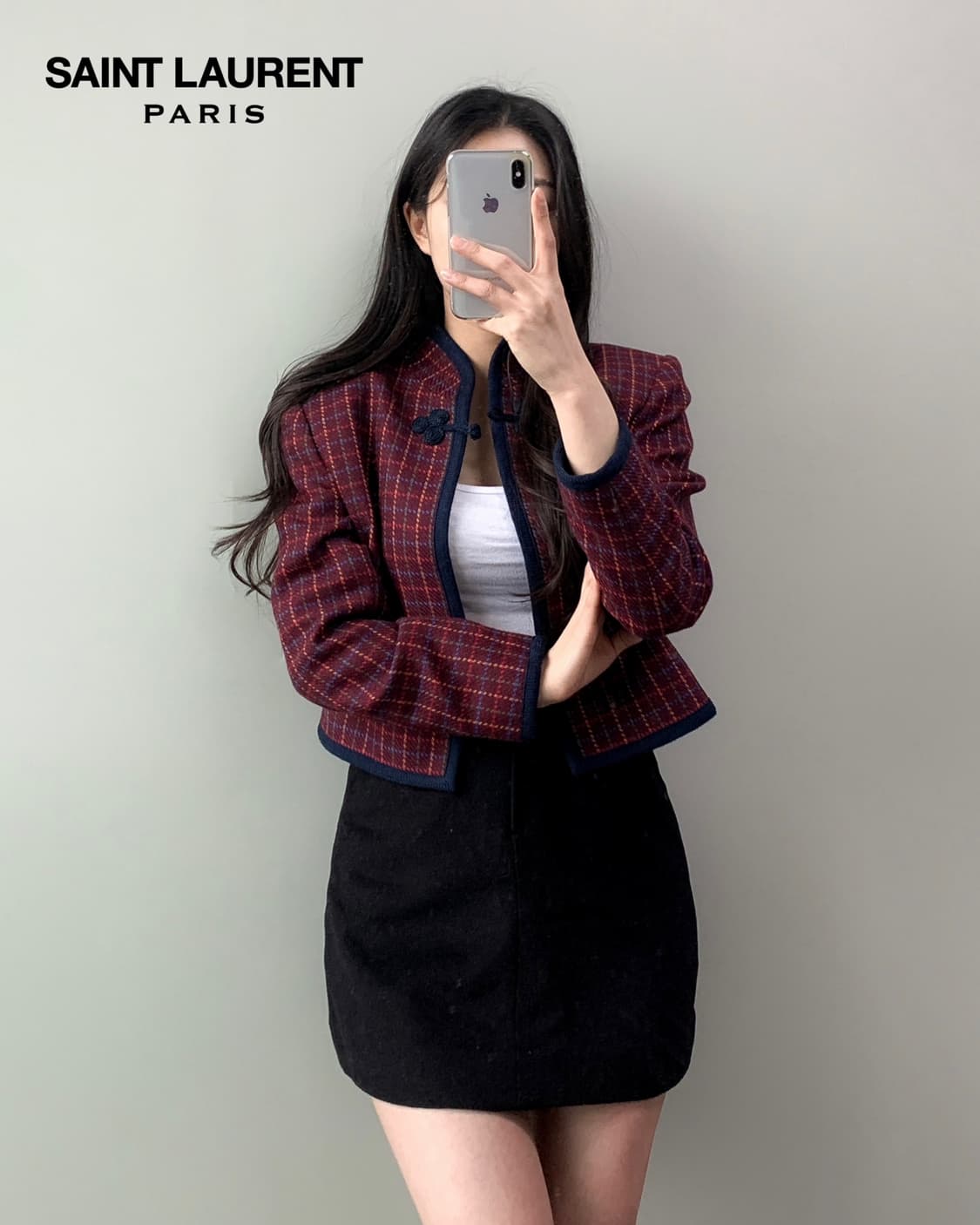 입생로랑 체크 트위드 차이나 자켓 상품이미지2