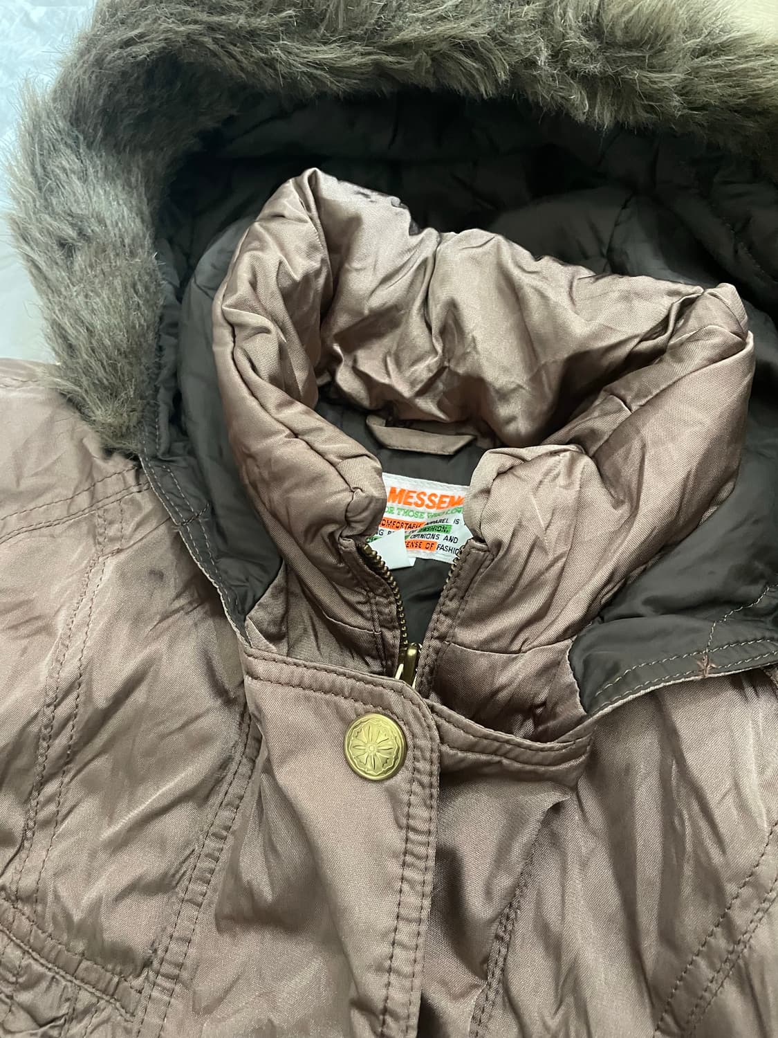 빈티지 브론즈 퍼후드 숏패딩 / Y2K 글램 자켓 상품이미지2