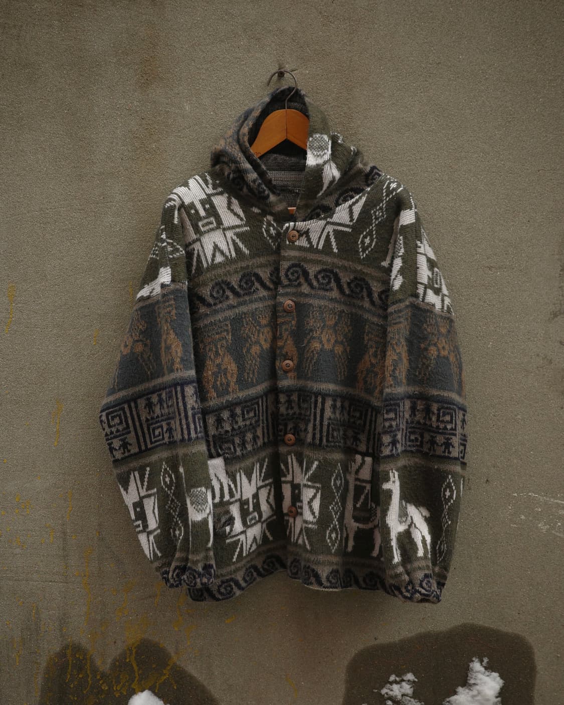빈티지 아즈텍 패턴 헤어리 울 알파카 후드 니트 상품이미지1