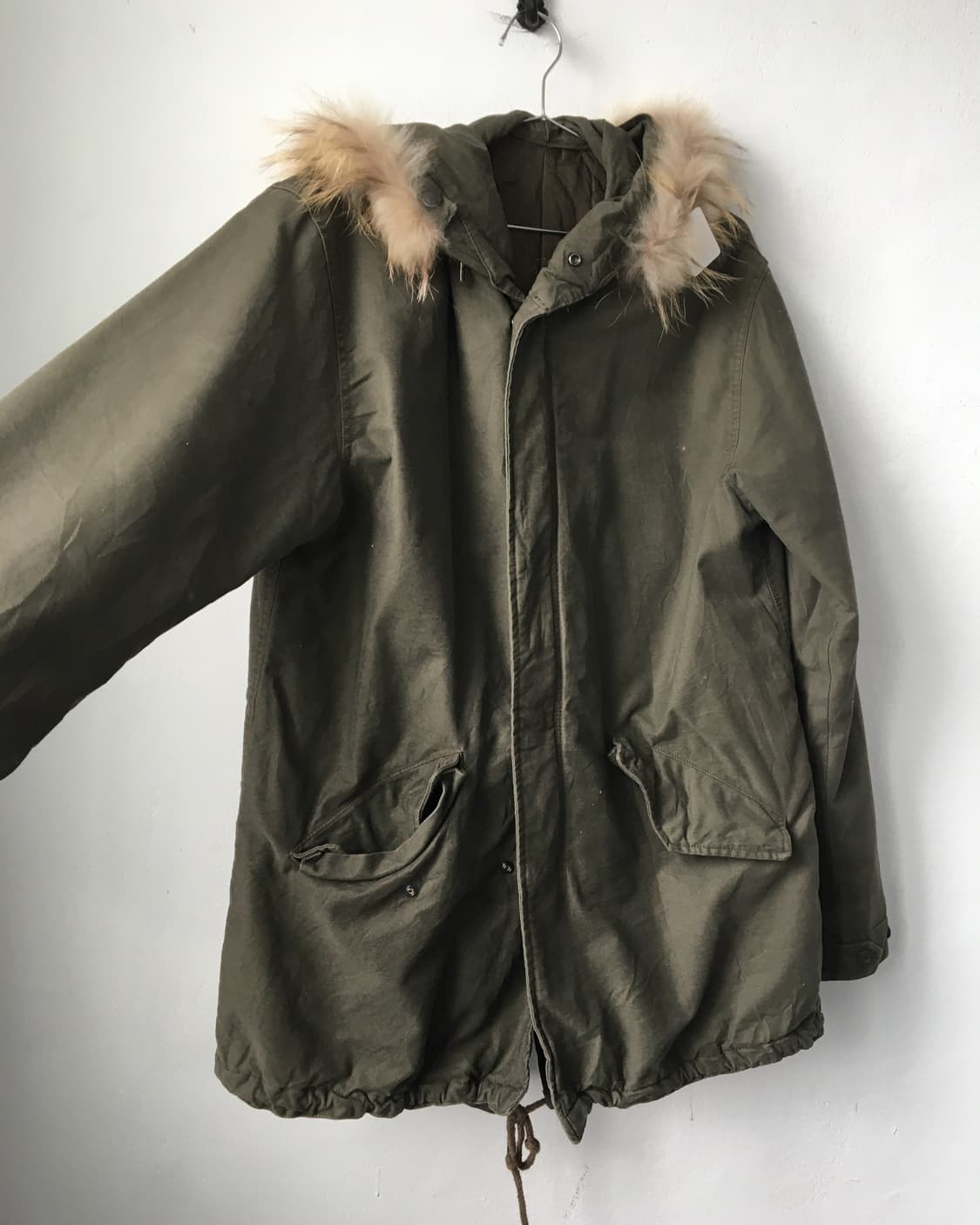 Fake fur hood military khaki jacket 상품이미지3