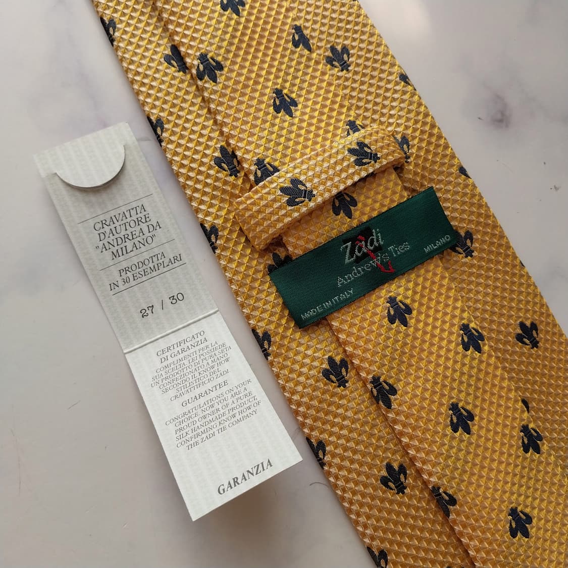 앤드류스 타이 실크 옐로우 패턴 넥타이 9.5cm 새제품 K1909
 상품이미지8