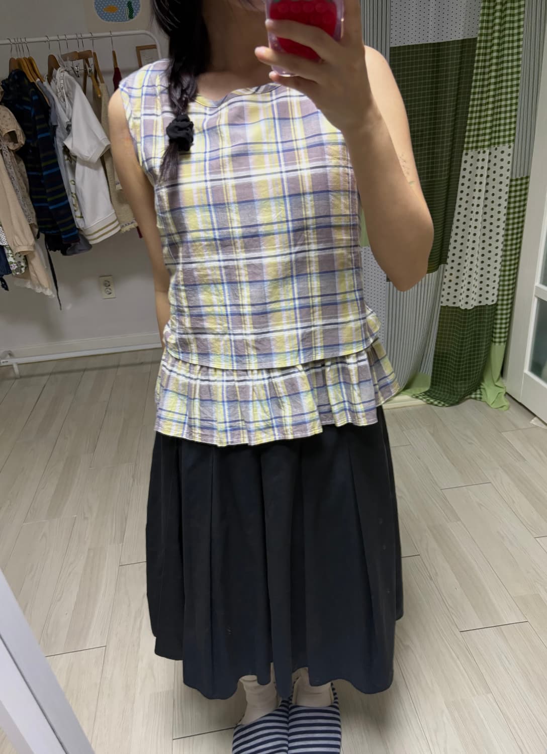 옐로우 체크 민소매 블라우스 상품이미지10