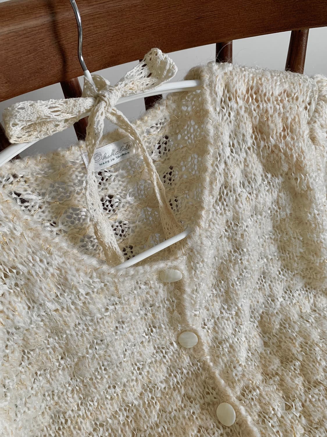 울 30 크림 골드사 레이스 짜임 가디건  상품이미지3