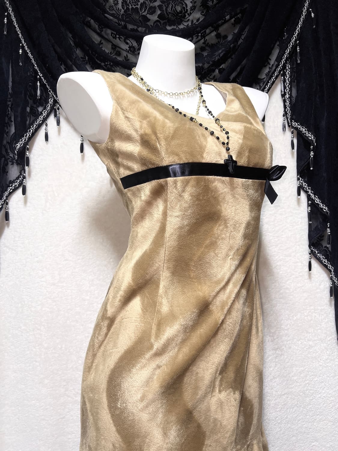 로맨틱갸루 로걀 오네 벨벳 브라운 프릴 리본드레스 원피스 라떼 파티 연말 상품이미지4