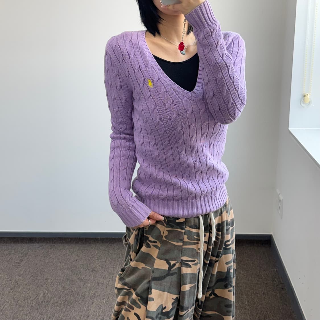 Polo 폴로 옐로우 포니 라이트퍼플 브이넥 니트 상품이미지2