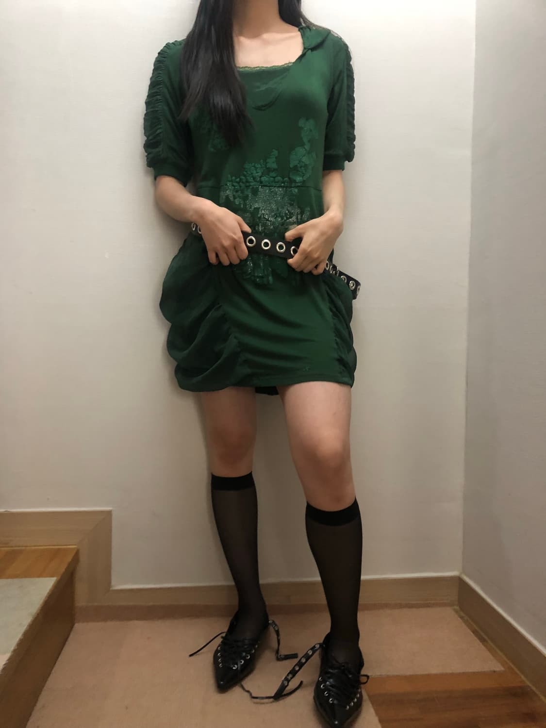 빈티지 그린 오리엔탈 후디 원피스 상품이미지5