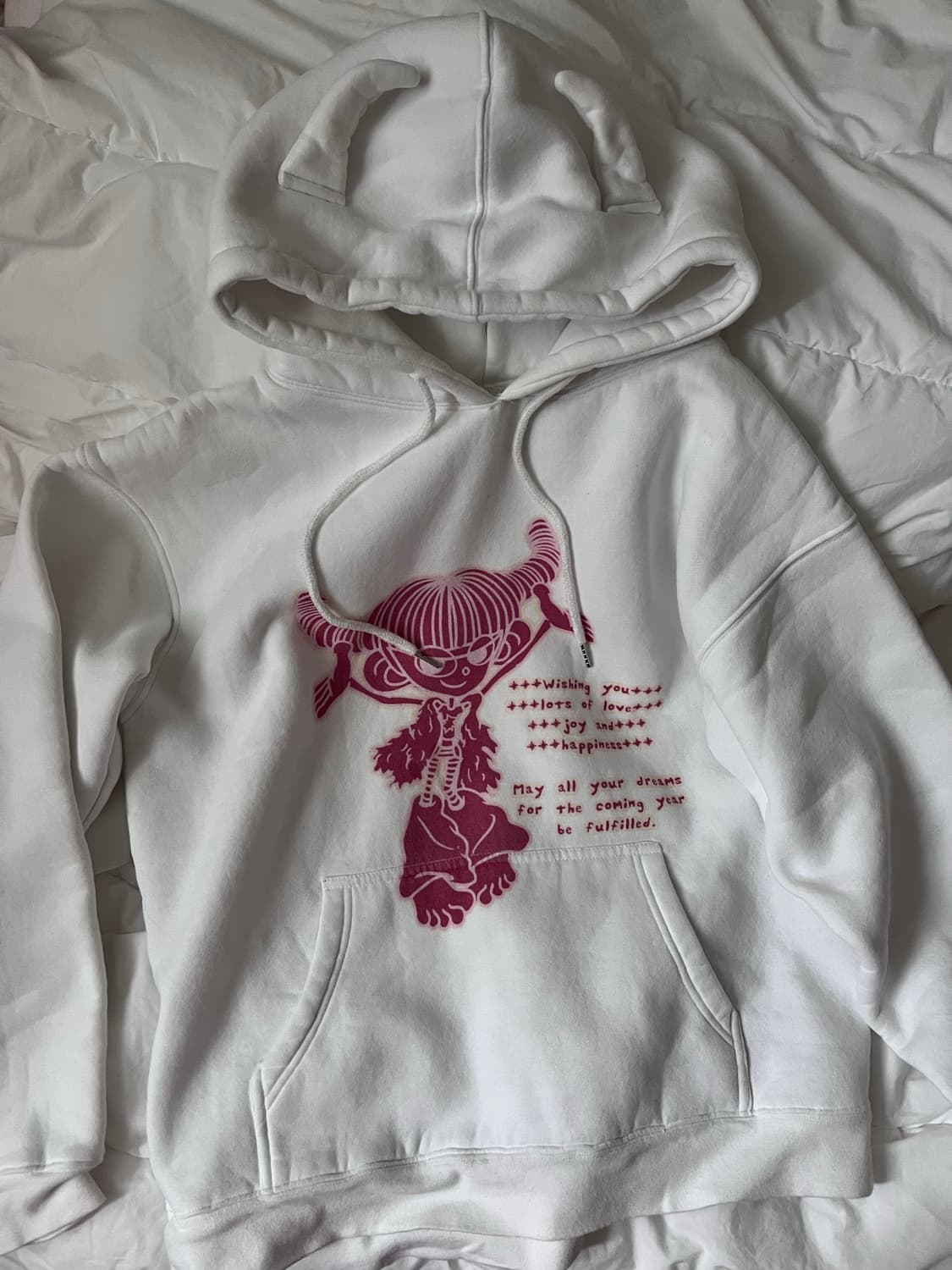 하이호체리 악마 뿔 후드집업 화이트 핑크 상품이미지1