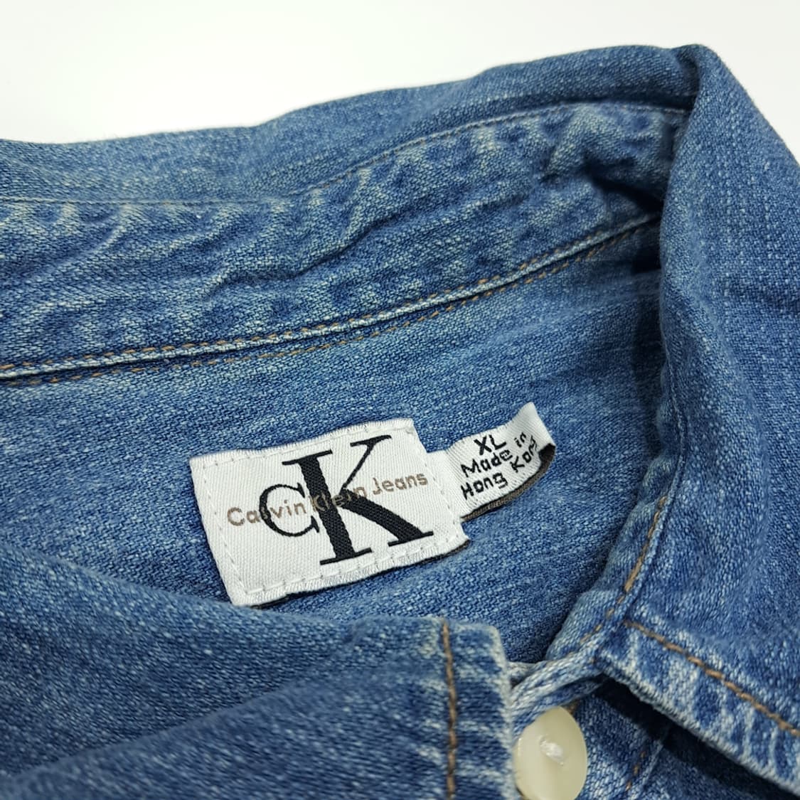 CL339 XL 캘빈클라인 90s 홍콩판 데님 미디엄블루 셔츠 남방 상품이미지3