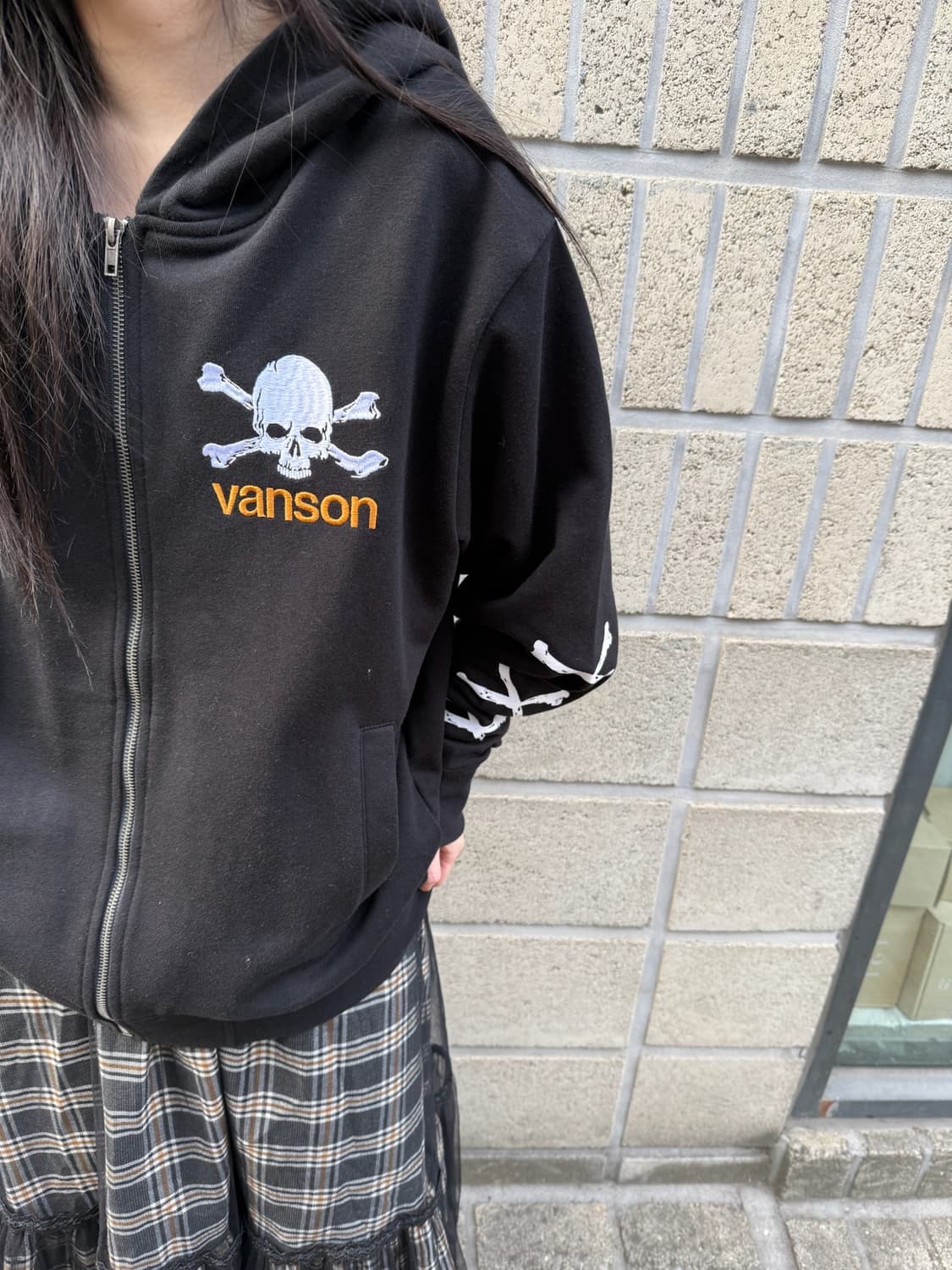 밴슨 오버핏 스컬 로고 후드집업 상품이미지3