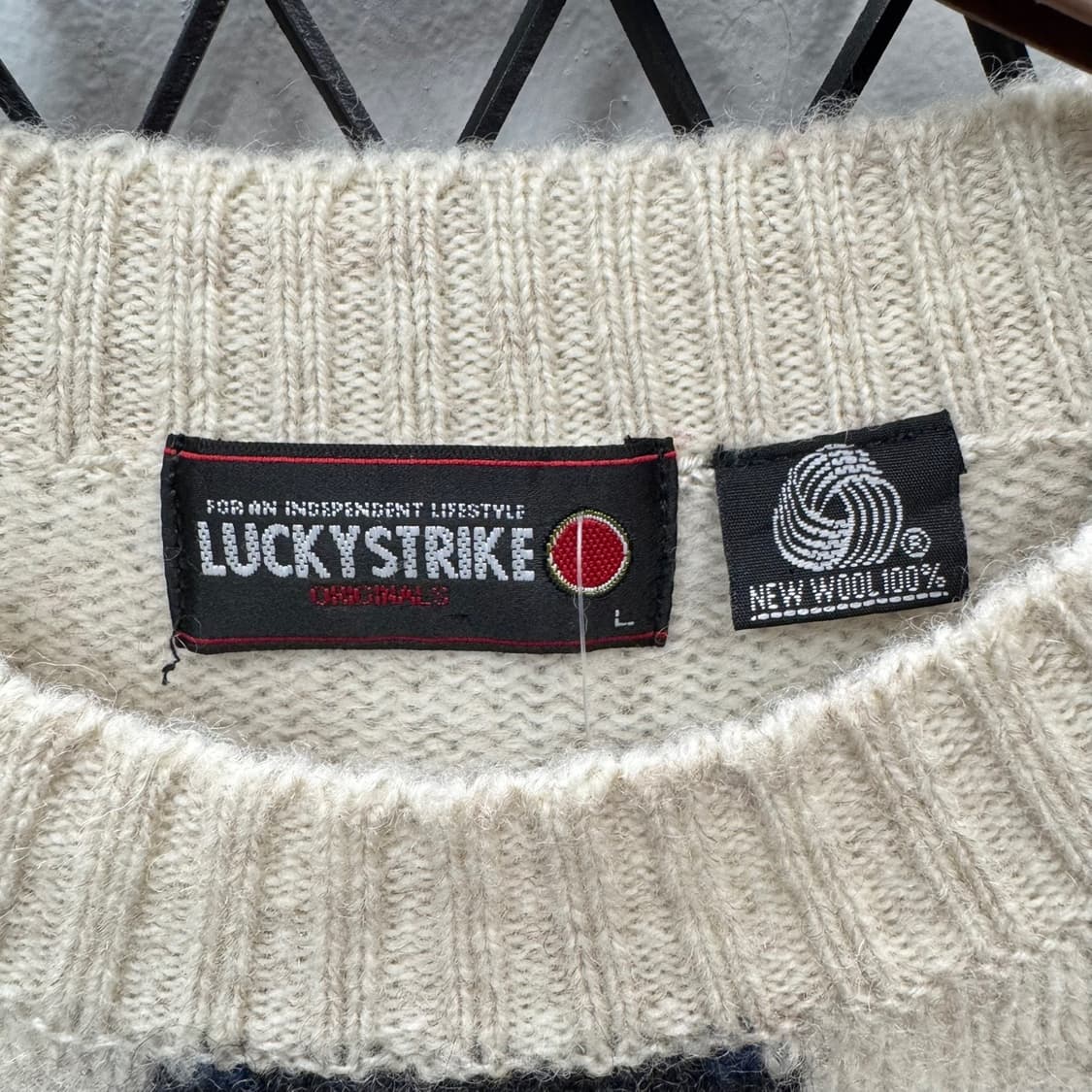 JPN VTG 아가일 패턴 울 니트 스웨터 루즈핏 아이보리 상품이미지5