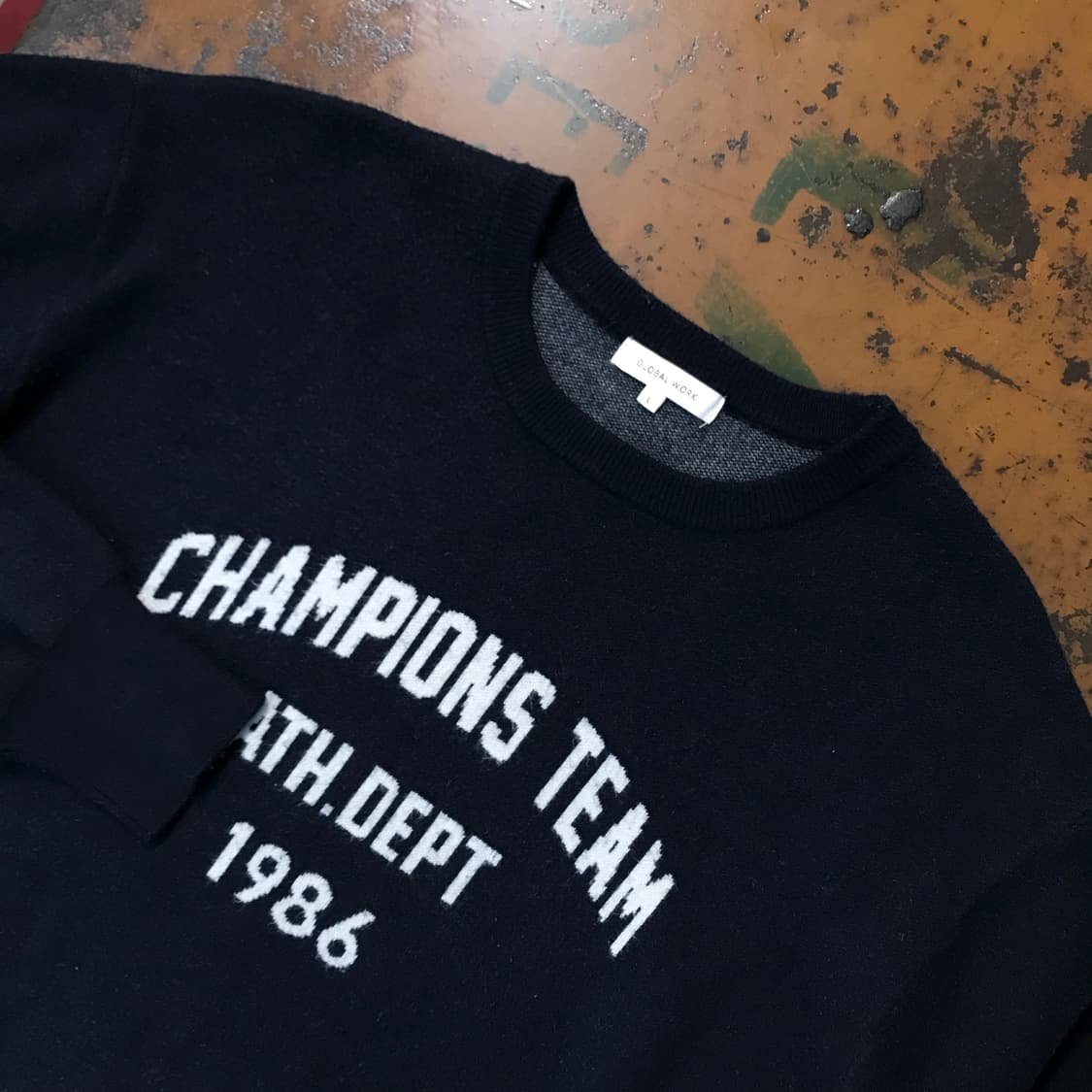 글로벌워크 알파벳 로고 네이비 니트 남성 102 105 여성 프리사이즈 상품이미지3