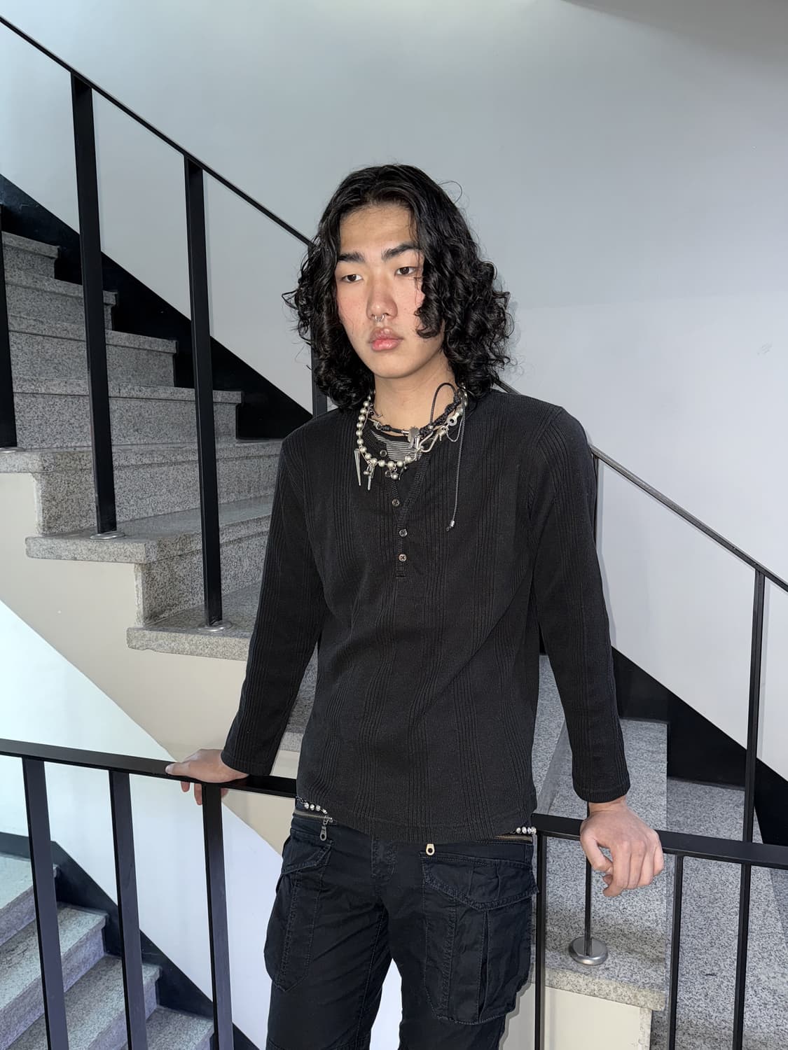 layered henley neck rib knit 상품이미지1