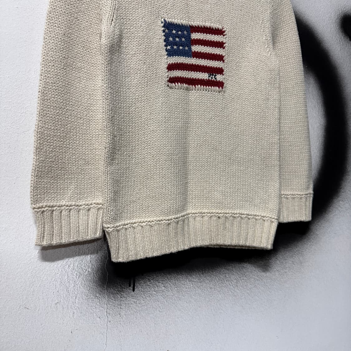 폴로 랄프로렌 성조기 빅 패치 딱붙핏 크롭 니트 오트밀 상품이미지4