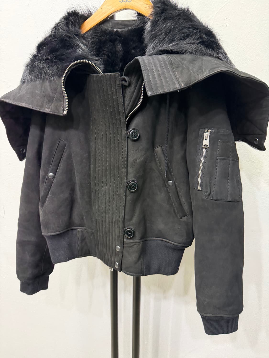 정품) 올세인츠 여성 레더 퍼 가죽자켓 봄버 스타일 S 상품이미지3