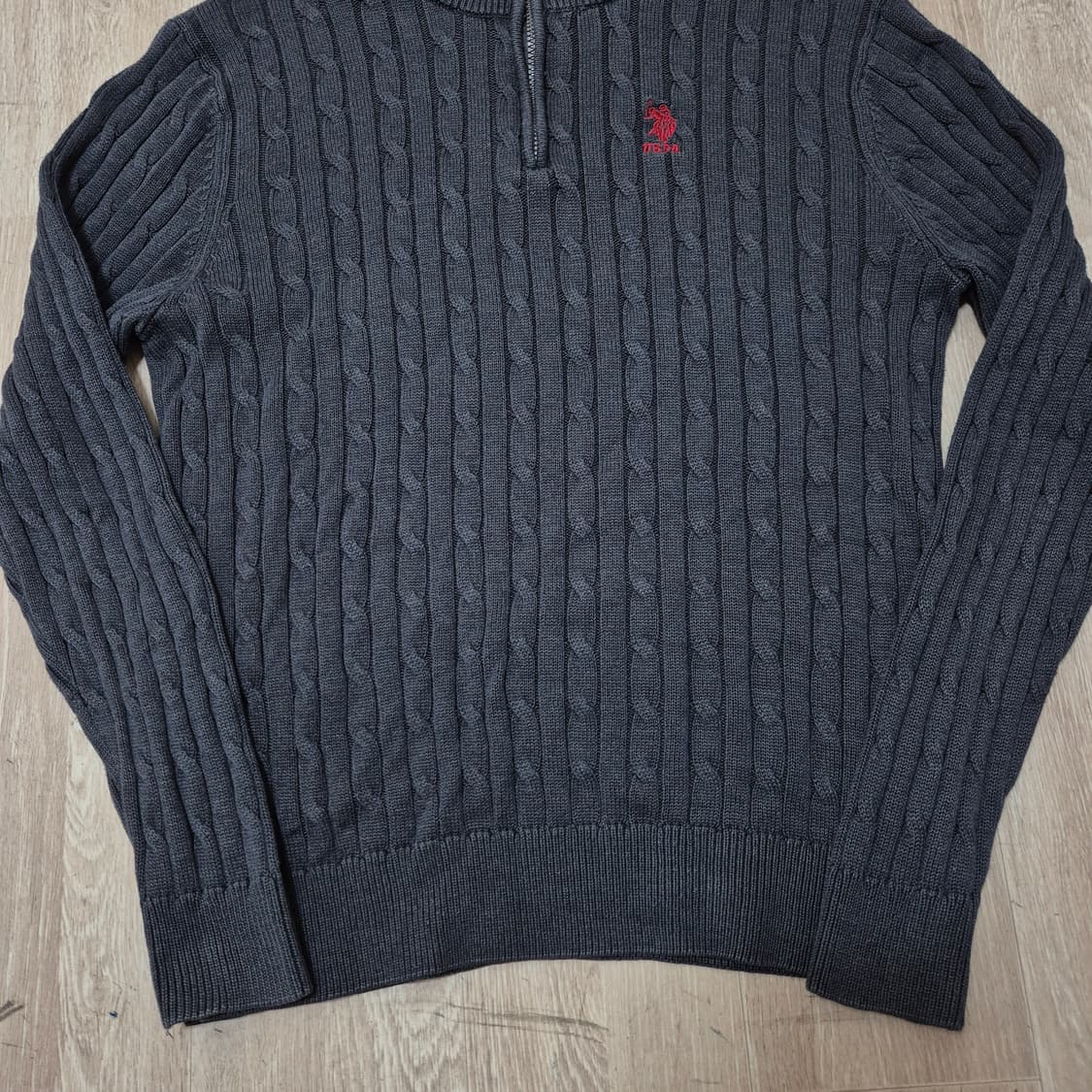 US 폴로 아센 스몰포니 꽈배기 반집업 니트 M(95) 상품이미지3