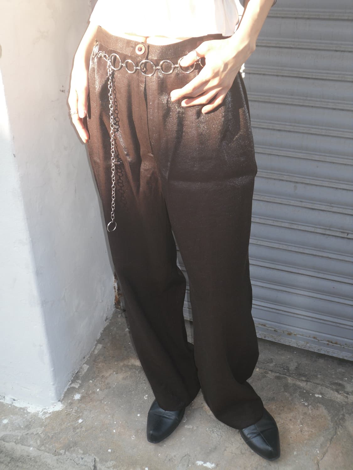 Dark brown pearl pants 상품이미지1