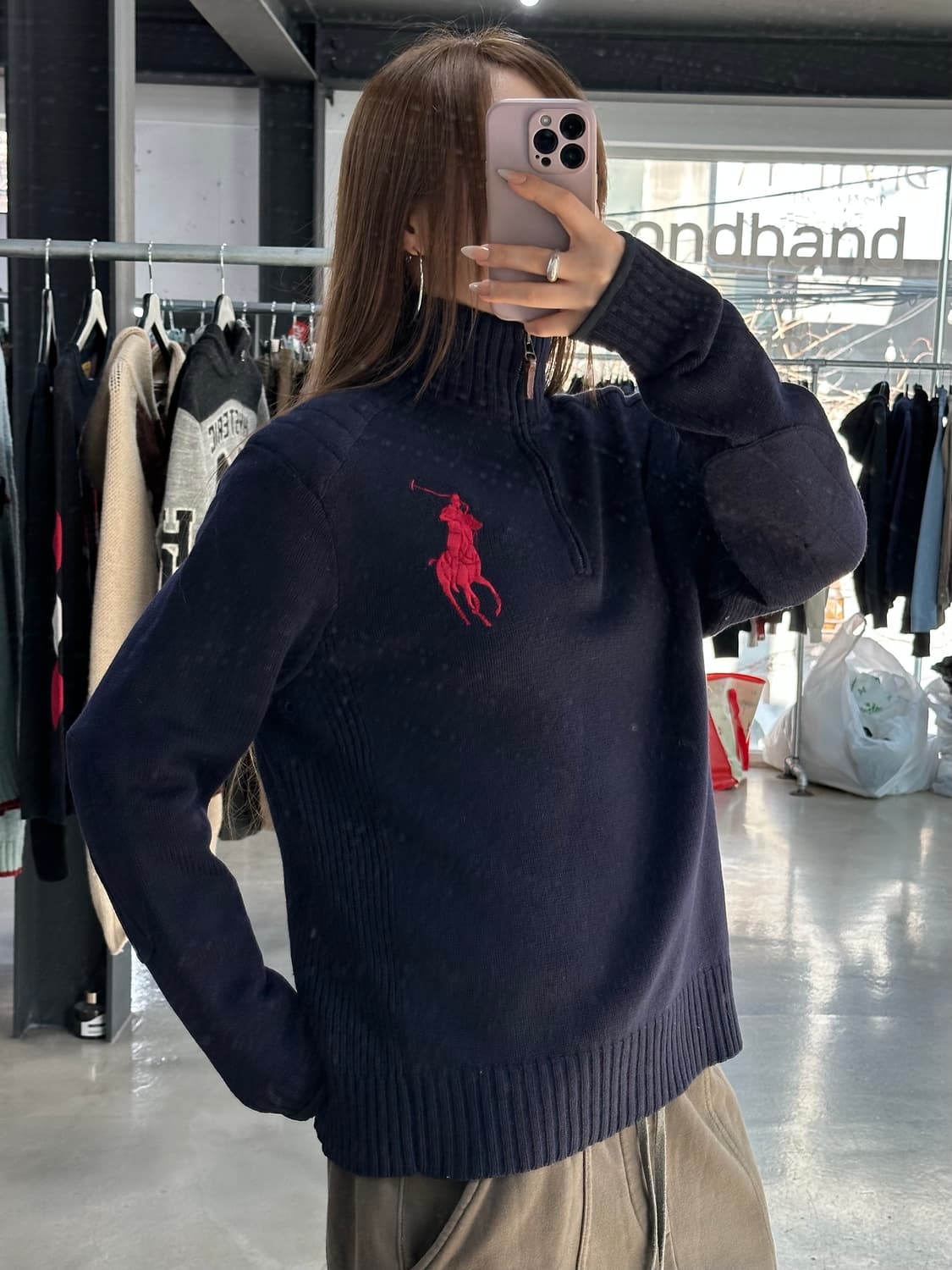 폴로랄프로렌 빅포니 넘버링 암패치 하프니트집업 상품이미지3