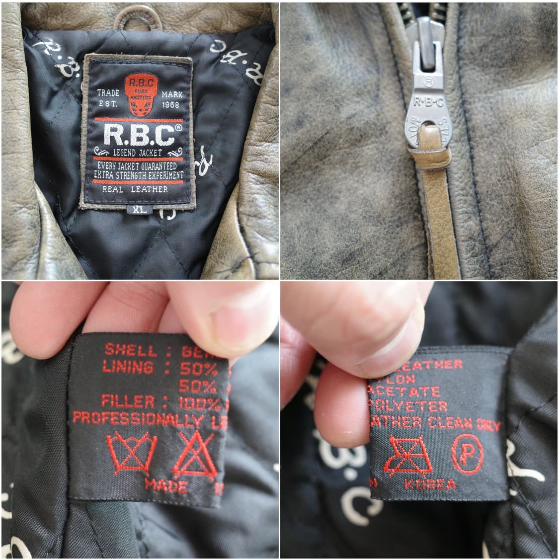 90s RBC 빈티지 가죽 라이더 스포츠 자켓 브라운 XL 상품이미지6