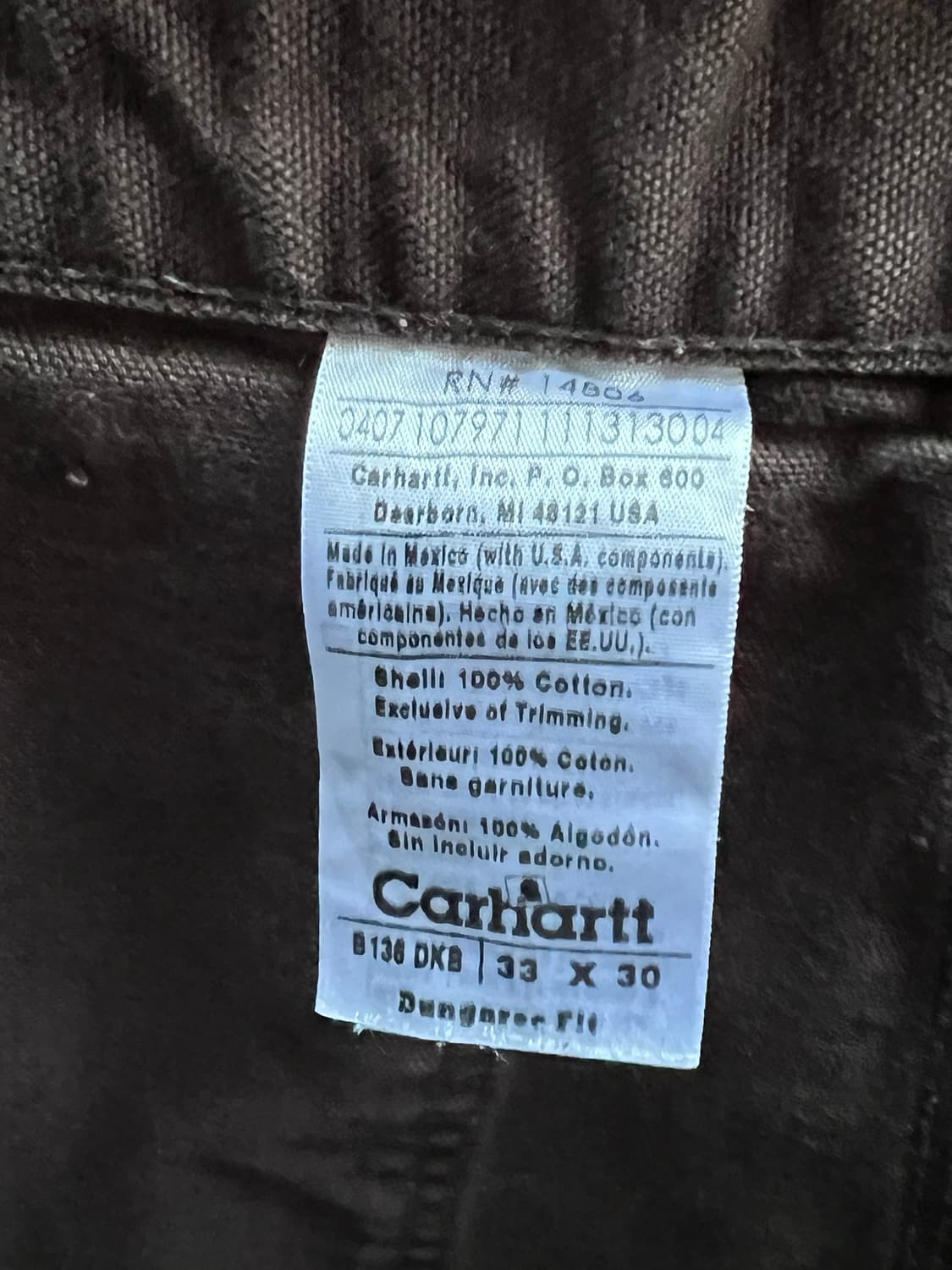 00's [33x30] 칼하트 B136 DKB 더블니 워크팬츠 다크브라운 상품이미지10