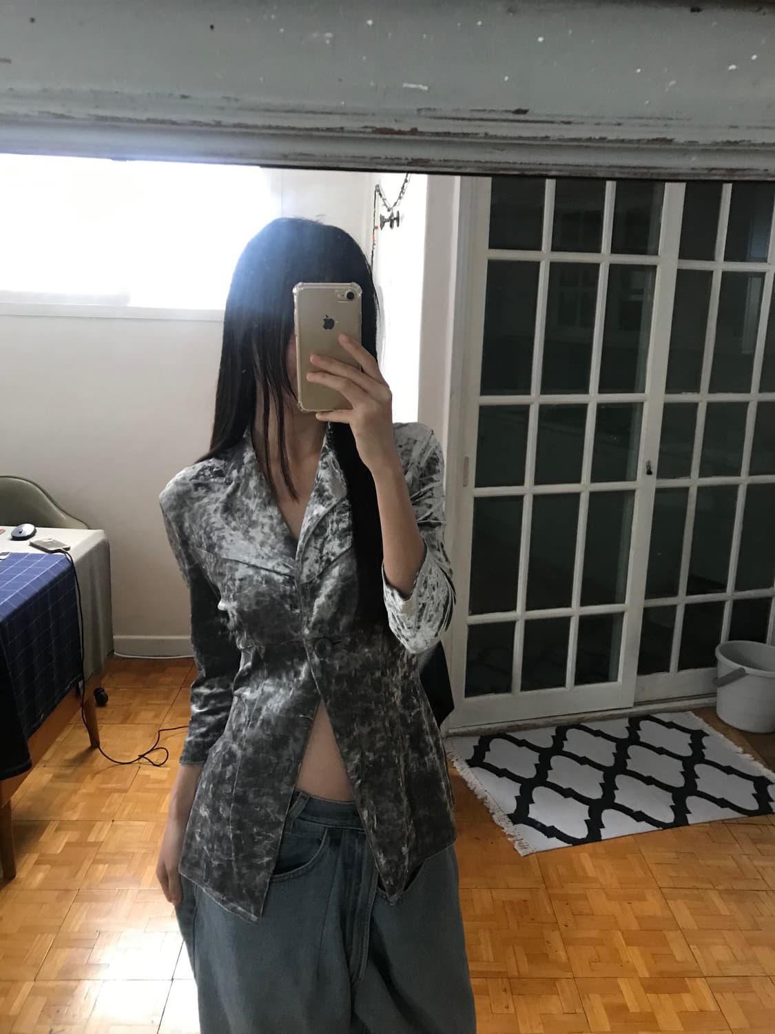 vintage silver velvet top 상품이미지1
