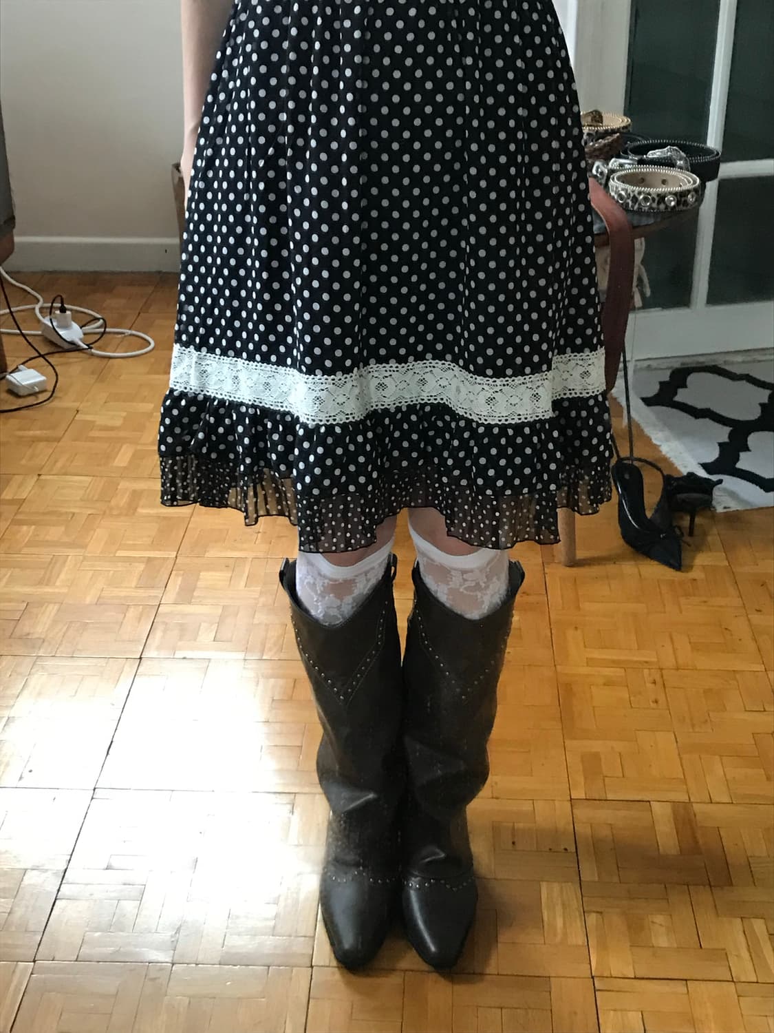 vintage dot pattern lace one-piece 상품이미지3