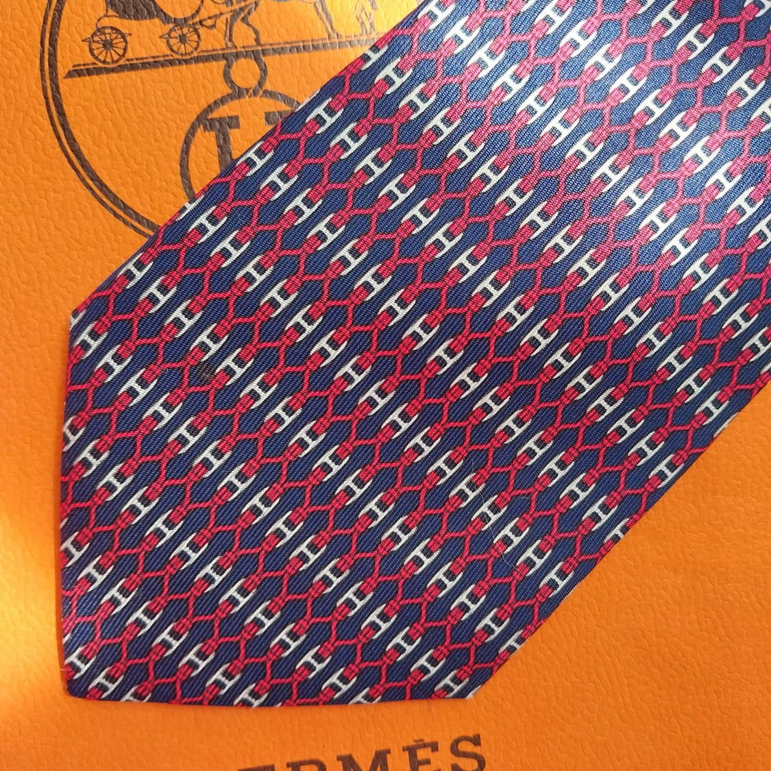 에르메스 실크 네이비 H 패턴 넥타이 8.2cm S~A+등급 K2549 상품이미지7
