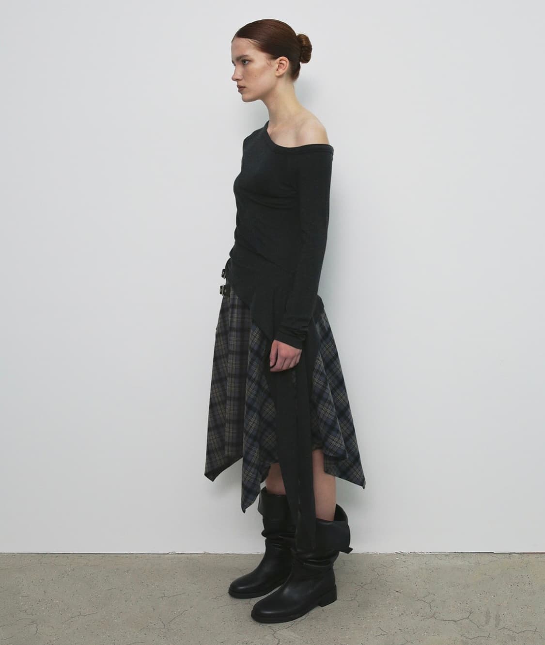 샌드릭 레이어드 체크 미디 스커트 퍼플 m사이즈 상품이미지3